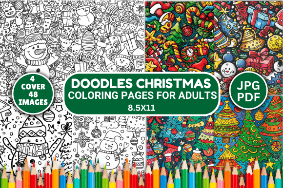 Doodles Christmas Coloring Pages for Adu Grafik Ausmalseiten & Malbücher für Erwachsene Von pixargraph