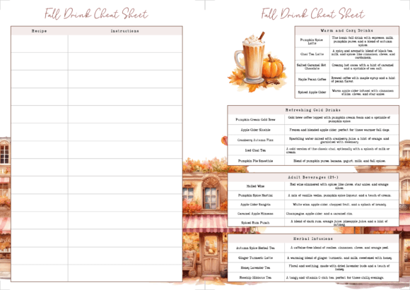 Fall Drink Cheat Sheet, Printable Pdf Graphic Backgrounds By BonaDesigns