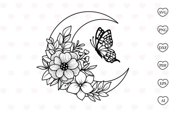 Floral Moon Butterfly Svg Flower Svg Graphic Print Templates By Tadashop Design