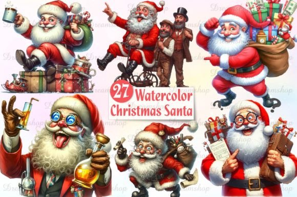 Funny Christmas Santa Clipart Grafik Druckbare Illustrationen Von Dreamshop