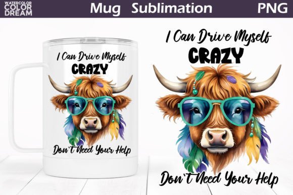 Funny Crazy Cow Mug Graphic Crafts By WatercolorColorDream