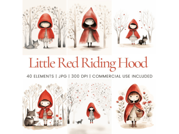 Little Red Riding Hood Clipart Gráfico Gráficos IA Por Ikota Design