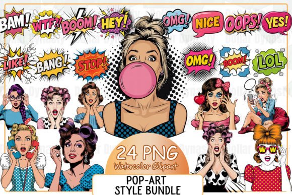 Pop-art Style Bundle Sublimation Clipart Graphic Illustrations By Dollar Dynasty