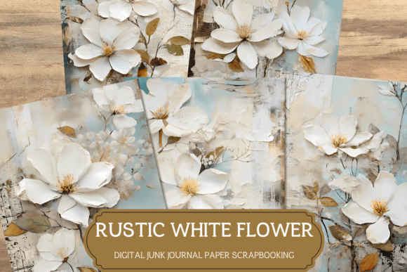 Rustic White Flowers Junk Journal Paper Graphic AI Graphics By AKAlice Studio