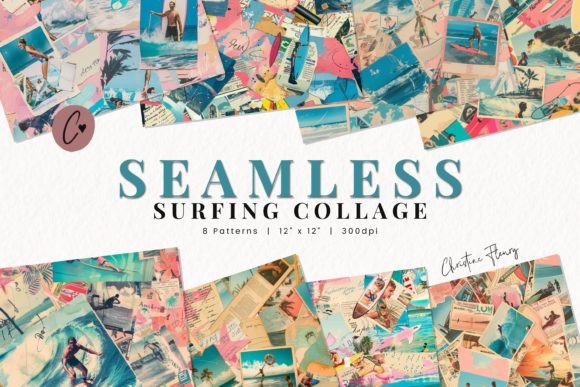 Seamless Surfing Collage Digital Paper Graphic Patterns By Christine Fleury