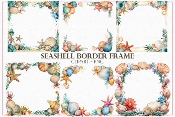 Seashell Border Frame, PNG Graphic AI Transparent PNGs By Mehtap