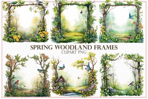 Spring Woodland Frames, PNG Illustration PNG transparents AI Par Mehtap