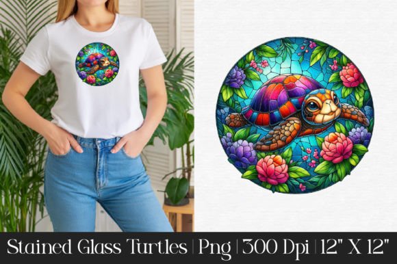 Stained Glass Turtles Sublimation Illustration Illustrations Imprimables Par CraftArtStudio