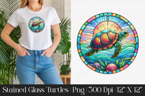 Stained Glass Turtles Sublimation Graphic Illustrations By CraftArtStudio