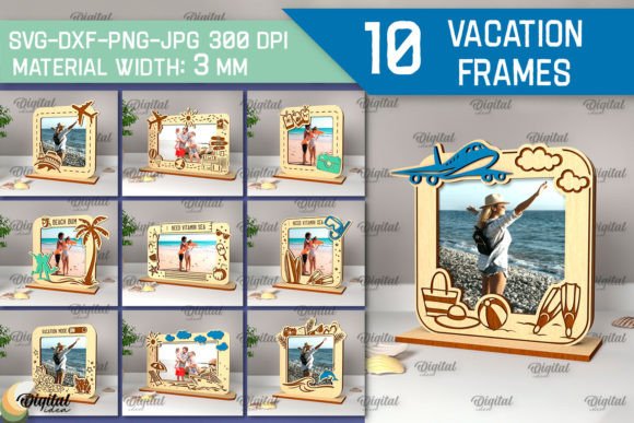 Vacation Photo Frames Laser Cut Bundle Afbeelding 3D-SVG Door Digital Idea