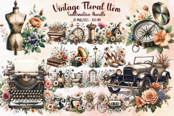 Vintage Floral Item Bundle Graphic Print Templates By Mayart