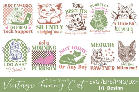 Vintage Funny Cat Sublimation Bundle Grafik Plotterdateien Von DollarSmart