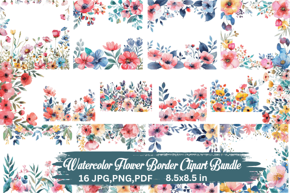 Watercolor Flower Border Clipart Bundle Graphic Illustrations By tshirtado