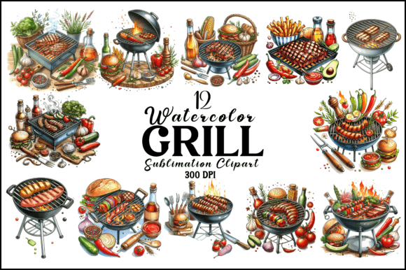 Watercolor Grill Sublimation Clipart Graphic AI Illustrations By Naznin sultana jui