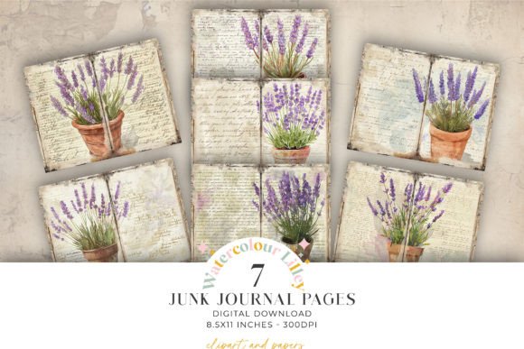 Lavender Junk Journal Papers Graphic Illustrations By Watercolour Lilley