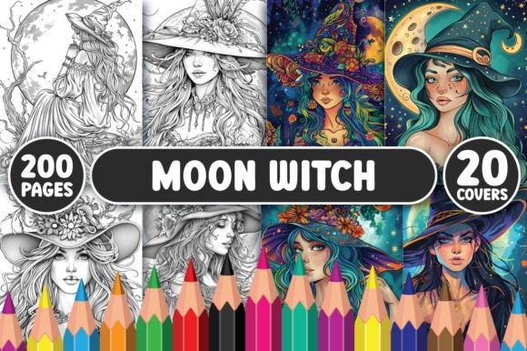 200 Moon Witch Coloring Pages Graphic Coloring Pages & Books Adults By GLASSYMART