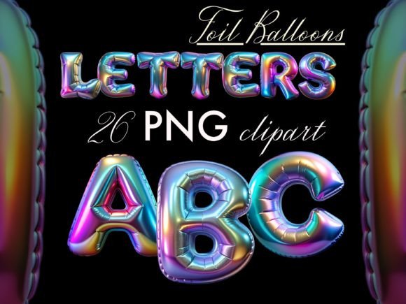 Holographic Foil Balloon Letters PNG Set Graphic AI Transparent PNGs By FantasyDreamWorld