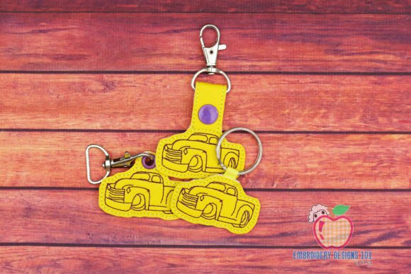 Oldies Truck ITH Key Fob Pattern Transportation Embroidery Design By embroiderydesigns101