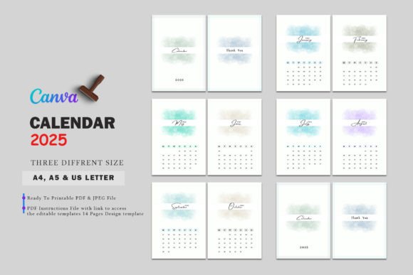 Printable Calendar Template 2025 Graphic KDP Interiors By Design Zone