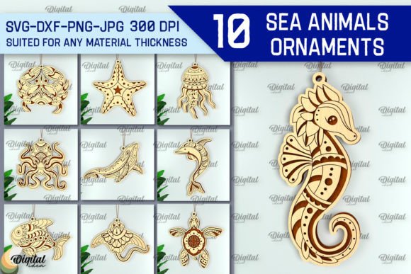Sea Animals Ornaments Laser Cut Bundle Afbeelding 3D-SVG Door Digital Idea