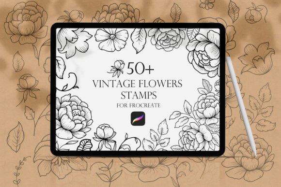Vintage Flowers Procreate Stamps Graphic Brushes By DervikArtStore