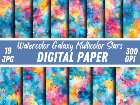 Watercolor Galaxy Stars Paper Background Gráfico Planos de Fundo Por Creative River