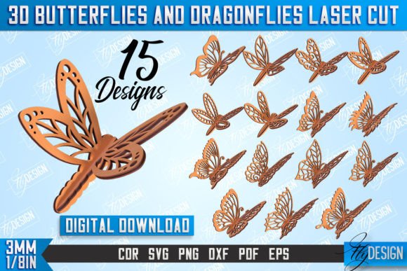 3D Dragonflies and Butterflies Bundle Graphic 3D SVG By flydesignsvg