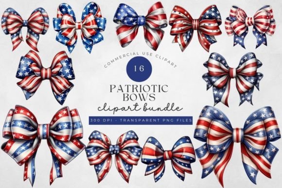 4th of July Coquette Bows Clipart Png Graphic Illustrations By Feather Flair Art