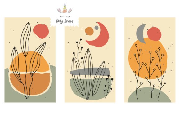 Abstraction with Flowers - 3 Set Numb 4 Graphic Illustrations By irinabarykina.voz1