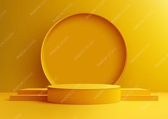 Bright Yellow 3D Podium and Stairs Grafica Modelli di Prodotto Progettati su Misura Di phochi