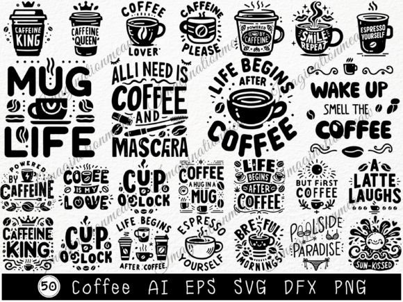 Coffee Svg Bundle Funny Coffee Quote Graphic Illustrations By Imagination Meaw