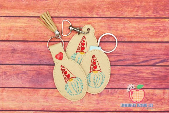 Cute Gnome with Heart ITH KeyFob Snaptab Fairy Tales Embroidery Design By embroiderydesigns101