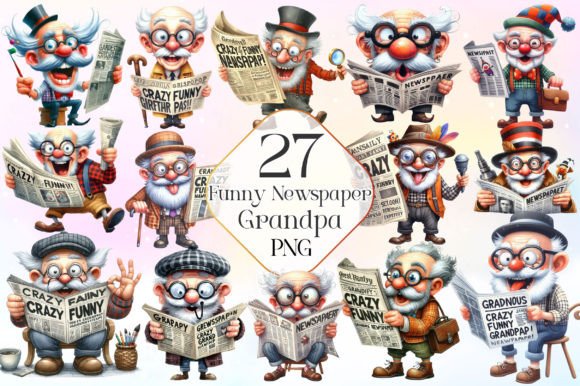 Funny Newspaper Grandpa Clipart Graphic Illustrations By LiustoreCraft