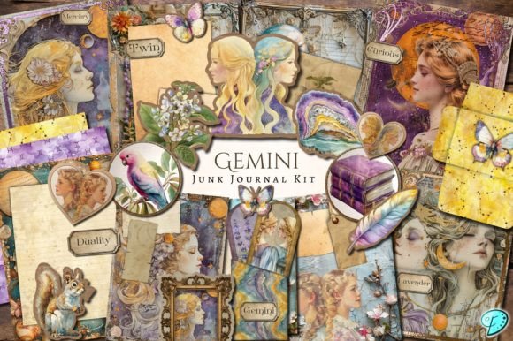 Gemini Junk Journal Kit Grafika Wysokiej Jakości Obiekty Graficzne Przez Emily Designs
