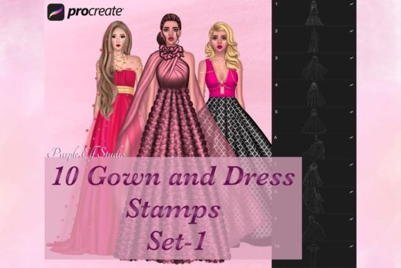 Gown and Dress Procreate Stamps Gráfico Pincéis Por Ria Khurana