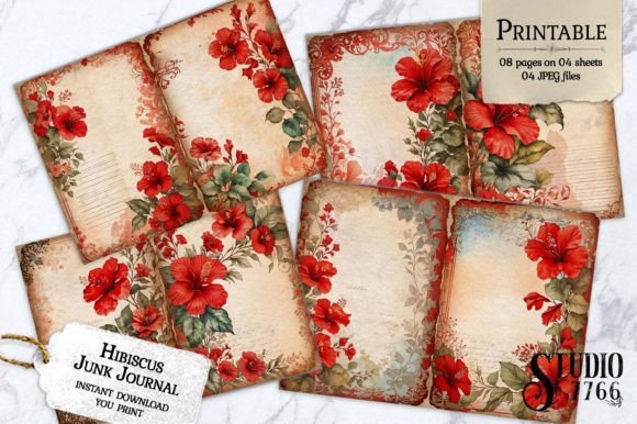 Hibiscus Junk Journal Pages Graphic Print Templates By Studio 7766