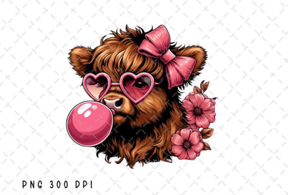 Highland Cow Heifer Western Bubble PNG Graphic Illustrations By Flora Co Studio