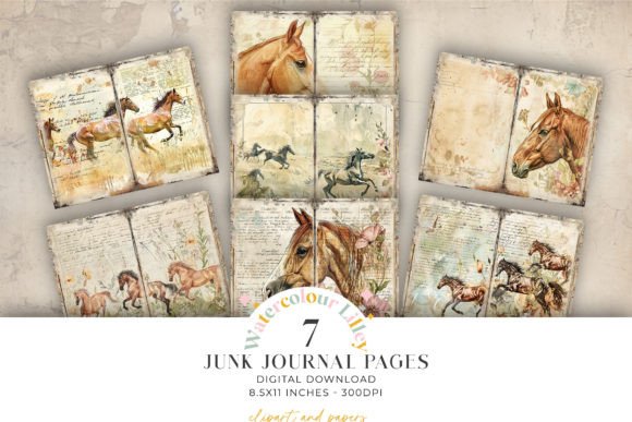Horse Junk Journal Pages Graphic Illustrations By Watercolour Lilley