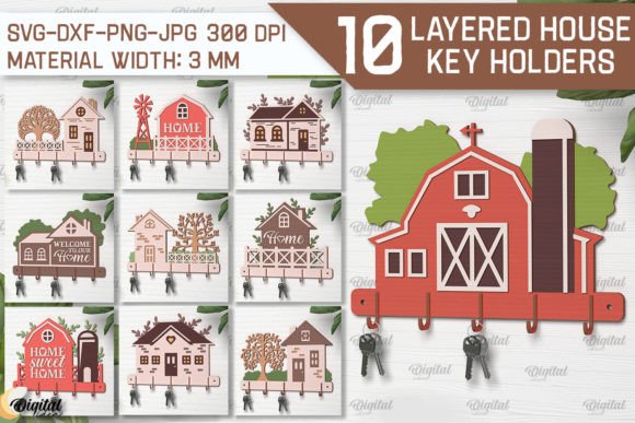 Layered House Key Holders Laser Bundle Grafik 3D SVG Von Digital Idea