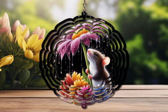 Mouse Under Flower Wind Spinner Graphic Crafts By TCSP Designs