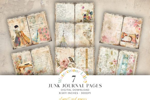 Sewing Junk Journal Pages Graphic Illustrations By Watercolour Lilley