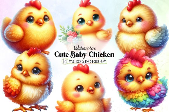 Watercolor Cute Baby Chicken Clipart Graphic Illustrations By LibbyWishes