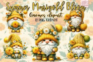 Watercolor Summer Marigold Gnomes PNG Grafik Druckbare Illustrationen Von kisscdesign 1