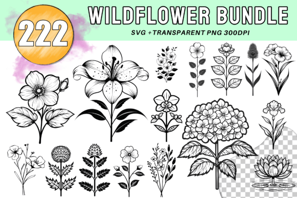 Wildflower Svg Bundle Outline Clipart Graphic Illustrations By WhimsyDigitalHub