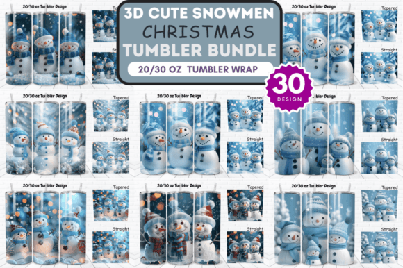 3D Cute Snowmen Christmas Tumbler Bundle Graphic Tumbler Wraps By Regulrcrative