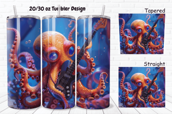 3D Musician Octopus 20/30Oz Tumbler Wrap Graphic Tumbler Wraps By Regulrcrative