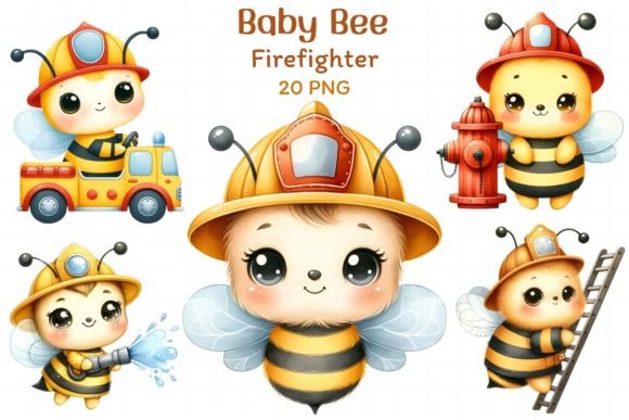 Baby Bee Firefighter Watercolor Clipart Graphic Illustrations By ArtClipCoStudio