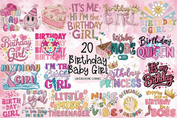 Birthday Baby Girl Clipart PNG Graphics Gráfico Manualidades Por LQ Design