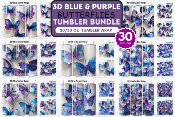 Blue & Purple Butterflies Tumbler Bundle Graphic Tumbler Wraps By Regulrcrative