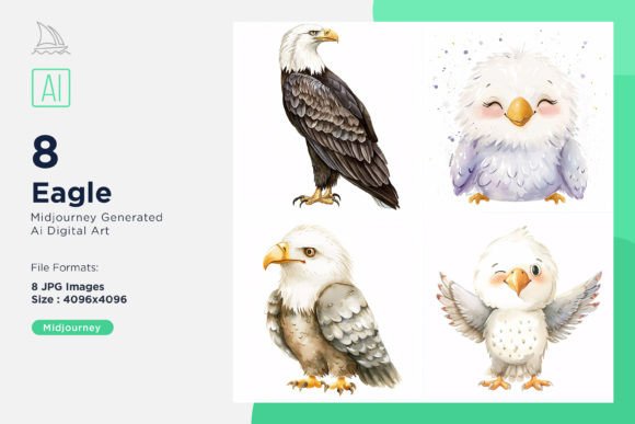 Cute Eagle Bird Baby Watercolor Set 4 Graphic AI Illustrations By Microstock